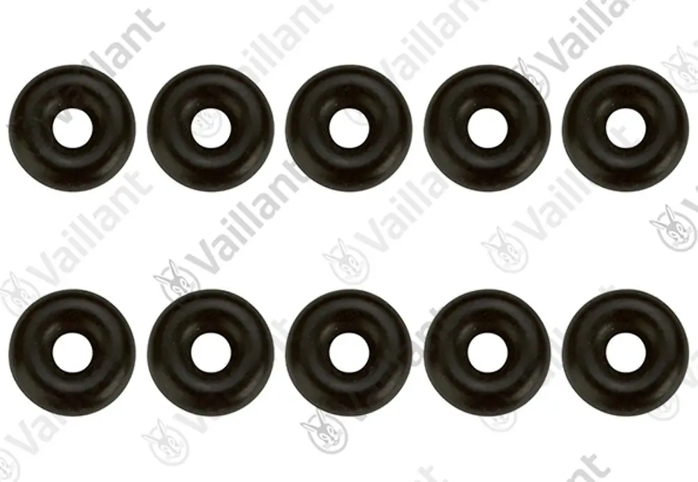 Schwarze O-Ringe in ringförmiger Form, angeordnet in zwei Reihen. Geeignet für spezielle Anwendungen, möglicherweise passend für Vaillant Produkte.